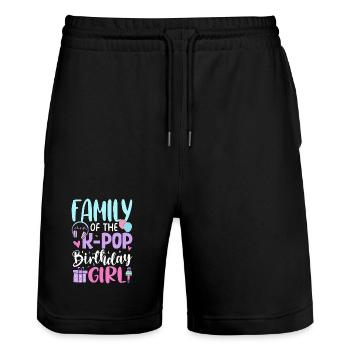 Family of The K-Pop Birthday Girl - Stanley/Stella Trainer Unisex Organic Jogging Shorts - black - Front - Nik (191cm) & Marisol (170cm)