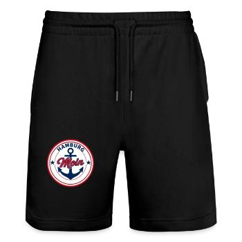 Hamburg Moin Rundemblem Schiff Anker  - Stanley/Stella Unisex Bio Joggingshorts Trainer  - Schwarz - Vorne - Nik (191cm) & Marisol (170cm)