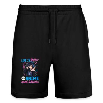 Anime and Music Chibi - Stanley/Stella Trainer Unisex Organic Jogging Shorts - black - Front - Nik (191cm) & Marisol (170cm)