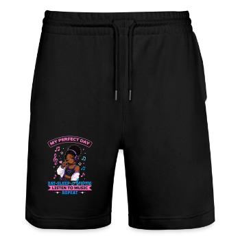 Anime and Music Chibi Black Girl - Stanley/Stella Trainer Unisex Organic Jogging Shorts - black - Front - Nik (191cm) & Marisol (170cm)