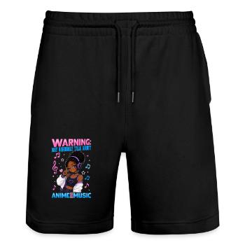 Anime and Music Chibi Black Girl - Stanley/Stella Trainer Unisex Organic Jogging Shorts - black - Front - Nik (191cm) & Marisol (170cm)