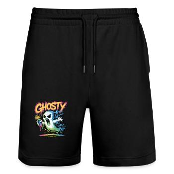 Style d’art de rue fantomatique Ghost Graffiti Pour - Short de jogging bio TRAINER Stanley/Stella unisexe - noir - Devant - Nik (191cm) & Marisol (170cm)