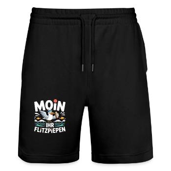 Moin Ihr Flitzpiepen Norddeutsch Hamburg Büro Moin - Stanley/Stella Unisex Bio Joggingshorts Trainer  - Schwarz - Vorne - Nik (191cm) & Marisol (170cm)