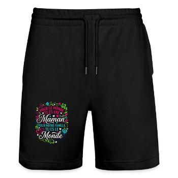Maman Tu Es Le Monde Fête Des Mères Cadeau - Short de jogging bio TRAINER Stanley/Stella unisexe - noir - Devant - Nik (191cm) & Marisol (170cm)