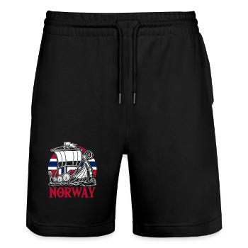 Vacances en Norvège dans les fjords de Norge Voyage en Scandinavie - Short de jogging bio TRAINER Stanley/Stella unisexe - noir - Devant - Nik (191cm) & Marisol (170cm)