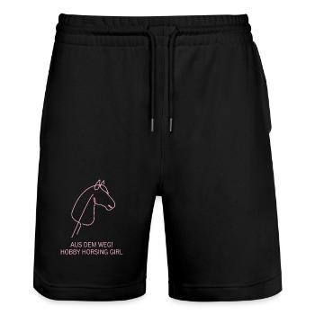 Hobby Horsing Girl Pferd - Stanley/Stella Unisex Bio Joggingshorts Trainer  - Schwarz - Vorne - Nik (191cm) & Marisol (170cm)