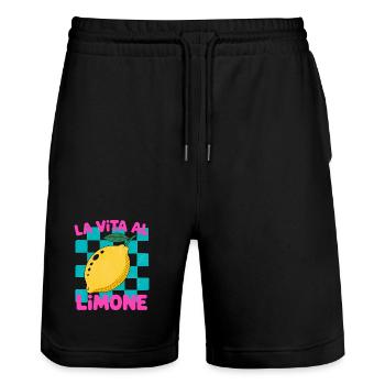 La Vita al Limone – Zitrus Retro Motiv - Stanley/Stella Unisex Bio Joggingshorts Trainer  - Schwarz - Vorne - Nik (191cm) & Marisol (170cm)