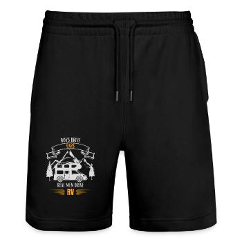 Real Men Drive RV - Stanley/Stella Trainer Unisex Organic Jogging Shorts - black - Front - Nik (191cm) & Marisol (170cm)
