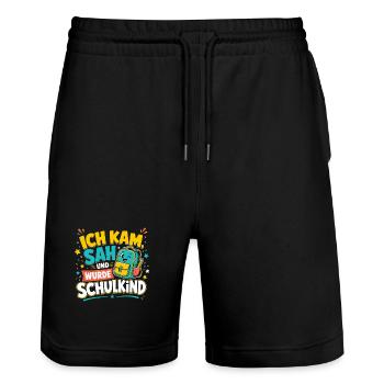 Schulkind - Stanley/Stella Unisex Bio Joggingshorts Trainer  - Schwarz - Vorne - Nik (191cm) & Marisol (170cm)