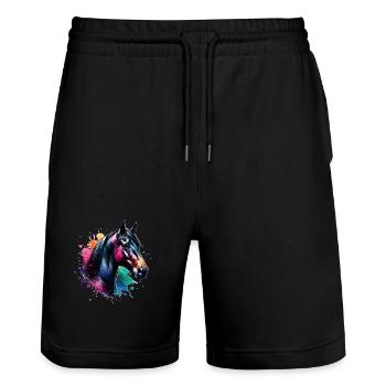 Trakehner Motiv Pferd - Stanley/Stella Unisex Bio Joggingshorts Trainer  - Schwarz - Vorne - Nik (191cm) & Marisol (170cm)