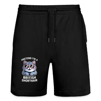 British Shorthair Sayings Funny Cat Gift - Stanley/Stella Trainer Unisex Organic Jogging Shorts - black - Front - Nik (191cm) & Marisol (170cm)