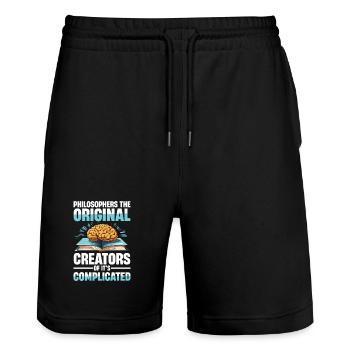 Philosophie Humor Philosophers The Original - Stanley/Stella Trainer Unisex Organic Jogging Shorts - black - Front - Nik (191cm) & Marisol (170cm)