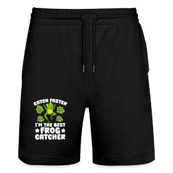 Attrape-grenouilles, la meilleure grenouille attrape-grenouille - Short de jogging bio TRAINER Stanley/Stella unisexe - noir - Devant - Nik (191cm) & Marisol (170cm)