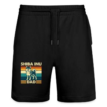 Shiba Inu Vater Japanischer Doge Besitzer - Stanley/Stella Unisex Bio Joggingshorts Trainer  - Schwarz - Vorne - Nik (191cm) & Marisol (170cm)