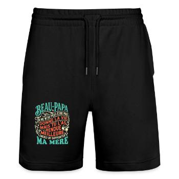 Beau-Papa Humour Cadeau Fête Des Pères Retro - Short de jogging bio TRAINER Stanley/Stella unisexe - noir - Devant - Nik (191cm) & Marisol (170cm)