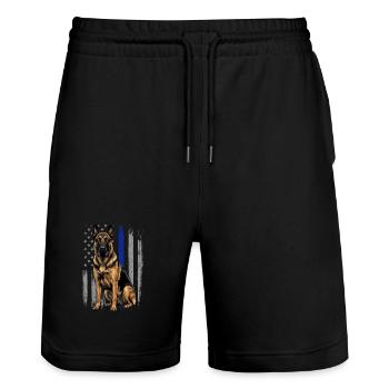 Belgische Malinois Blue Line US-Flagge - Stanley/Stella Unisex Bio Joggingshorts Trainer  - Schwarz - Vorne - Nik (191cm) & Marisol (170cm)