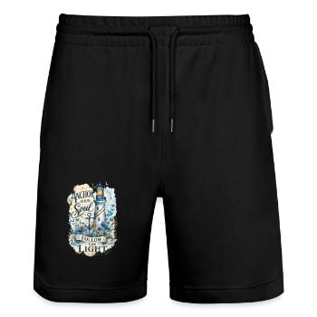 Anchor Your Soul – Lighthouse Watercolor - Stanley/Stella Trainer Unisex Organic Jogging Shorts - black - Front - Nik (191cm) & Marisol (170cm)