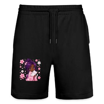 Fille noire japonaise - Short de jogging bio TRAINER Stanley/Stella unisexe - noir - Devant - Nik (191cm) & Marisol (170cm)