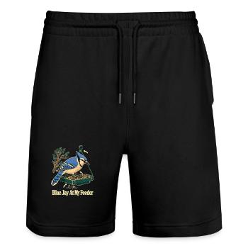 Geai bleu à ma mangeoire, ornithologue dans le jardin - Short de jogging bio TRAINER Stanley/Stella unisexe - noir - Devant - Nik (191cm) & Marisol (170cm)