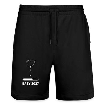 Grossesse au ballon cardiaque du bébé 2027 - Short de jogging bio TRAINER Stanley/Stella unisexe - noir - Devant - Nik (191cm) & Marisol (170cm)