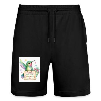 Hurra: Erster Kindergartenstart - Stanley/Stella Unisex Bio Joggingshorts Trainer  - Schwarz - Vorne - Nik (191cm) & Marisol (170cm)