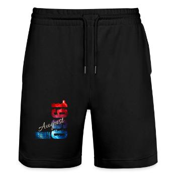 66. Geburtstag Geschenk Original August 1960 - Stanley/Stella Unisex Bio Joggingshorts Trainer  - Schwarz - Vorne - Nik (191cm) & Marisol (170cm)