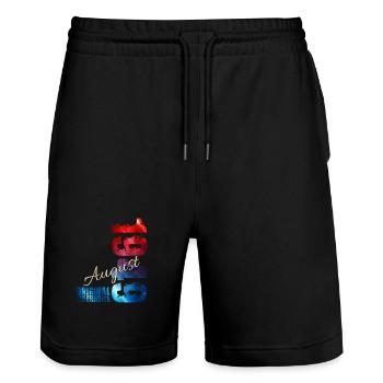 77. Geburtstag Geschenk Original August 1949 - Stanley/Stella Unisex Bio Joggingshorts Trainer  - Schwarz - Vorne - Nik (191cm) & Marisol (170cm)