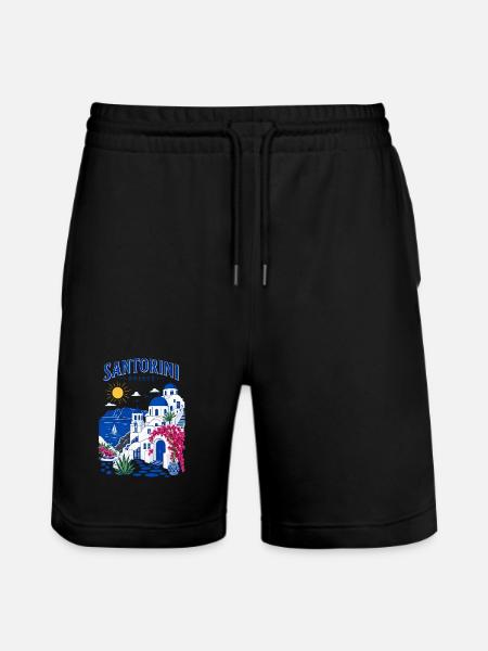 Santorini, Griechenland, Reisedesign - Stanley/Stella Unisex Bio Joggingshorts Trainer  - Schwarz