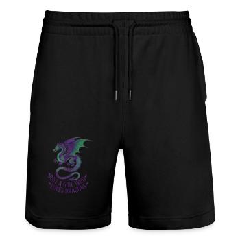 Dragon Love : Motif de fille - Short de jogging bio TRAINER Stanley/Stella unisexe - noir - Devant - Nik (191cm) & Marisol (170cm)