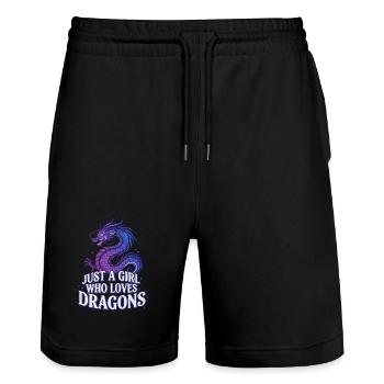 Drachenliebe: Girl liebt Drachen - Stanley/Stella Unisex Bio Joggingshorts Trainer  - Schwarz - Vorne - Nik (191cm) & Marisol (170cm)