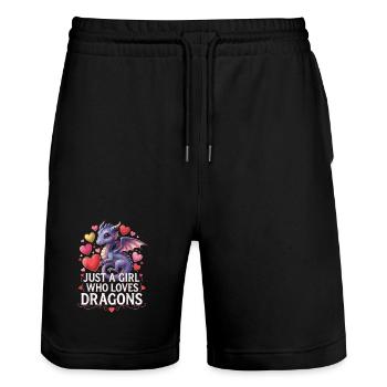 Drachenliebendes Mädchen - Stanley/Stella Unisex Bio Joggingshorts Trainer  - Schwarz - Vorne - Nik (191cm) & Marisol (170cm)