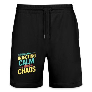 Anesthesiologist Calm Into Chaos Anesthesia - Stanley/Stella Unisex Bio Joggingshorts Trainer  - Schwarz - Vorne - Nik (191cm) & Marisol (170cm)
