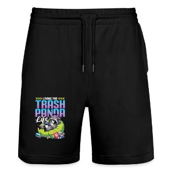 Gamer Gaming Cat Video Game - Stanley/Stella Unisex Bio Joggingshorts Trainer  - Schwarz - Vorne - Nik (191cm) & Marisol (170cm)