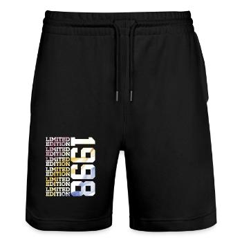 LIMITED EDITION 1998 - 28 JAHRE - 28. GEBURTSTAG - Stanley/Stella Unisex Bio Joggingshorts Trainer  - Schwarz - Vorne - Nik (191cm) & Marisol (170cm)