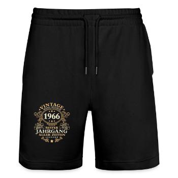 Vintage 1966 Jahrgang Mann 60. Geburtstag - Stanley/Stella Unisex Bio Joggingshorts Trainer  - Schwarz - Vorne - Nik (191cm) & Marisol (170cm)