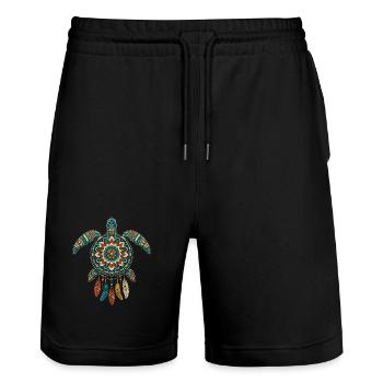 Meeresschildkröten-Mandala Traumfänger-Boho - Stanley/Stella Unisex Bio Joggingshorts Trainer  - Schwarz - Vorne - Nik (191cm) & Marisol (170cm)