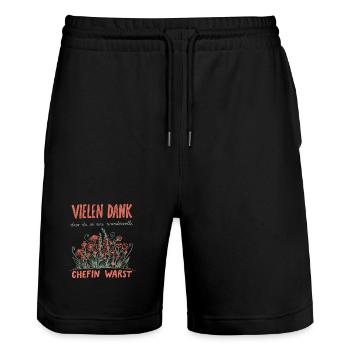 Chefin Abschied Jobwechsel Rente - Stanley/Stella Unisex Bio Joggingshorts Trainer  - Schwarz - Vorne - Nik (191cm) & Marisol (170cm)