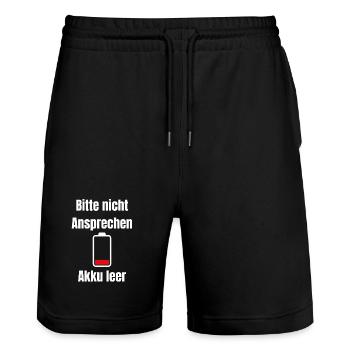 Akku Leer – Bitte Nicht Ansprechen - Stanley/Stella Unisex Bio Joggingshorts Trainer  - Schwarz - Vorne - Nik (191cm) & Marisol (170cm)