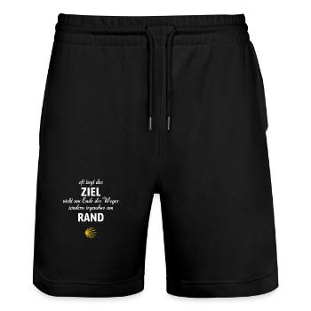 Camino Spruch | Jakobsweg, Pilger, Santiago - Stanley/Stella Unisex Bio Joggingshorts Trainer  - Schwarz - Vorne - Nik (191cm) & Marisol (170cm)