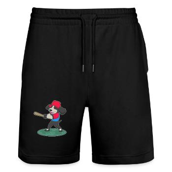Hund Baseball Baseballschläger - Stanley/Stella Unisex Bio Joggingshorts Trainer  - Schwarz - Vorne - Nik (191cm) & Marisol (170cm)
