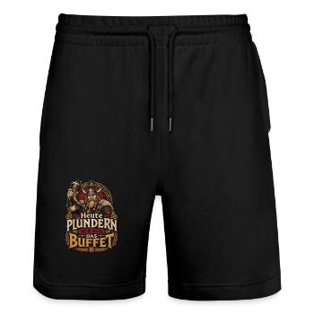 Wikinger  - Stanley/Stella Unisex Bio Joggingshorts Trainer  - Schwarz - Vorne - Nik (191cm) & Marisol (170cm)