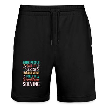 Social Worker Quote Problem Solving Social Work - Stanley/Stella Trainer Unisex Organic Jogging Shorts - black - Front - Nik (191cm) & Marisol (170cm)