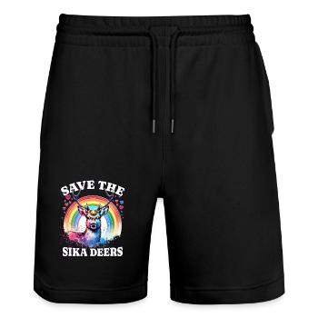 Sikahirsch Save Sika Deer - Stanley/Stella Trainer Unisex Organic Jogging Shorts - black - Front - Nik (191cm) & Marisol (170cm)