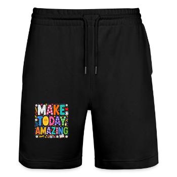 Make Today Amazing Colorful Motivation For Kids - Stanley/Stella Trainer Unisex Organic Jogging Shorts - black - Front - Nik (191cm) & Marisol (170cm)