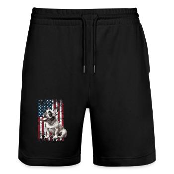 French Bulldog US Französische Bulldogge - Stanley/Stella Trainer Unisex Organic Jogging Shorts - black - Front - Nik (191cm) & Marisol (170cm)