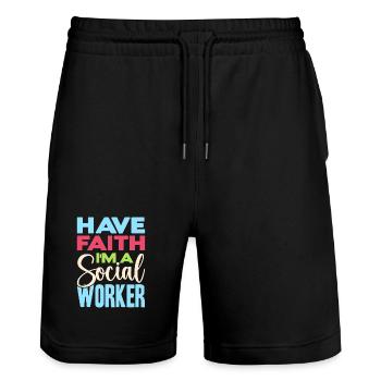Social Worker Quote Have Faith I´m A Social Work - Stanley/Stella Unisex Bio Joggingshorts Trainer  - Schwarz - Vorne - Nik (191cm) & Marisol (170cm)