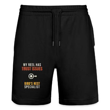 Fishing My Reel Has Trust Issues Bird's Nest Angle - Stanley/Stella Trainer Unisex Organic Jogging Shorts - black - Front - Nik (191cm) & Marisol (170cm)