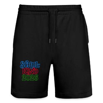 Schulkind 2026 | Neon Optik | Einschulung - Stanley/Stella Unisex Bio Joggingshorts Trainer  - Schwarz - Vorne - Nik (191cm) & Marisol (170cm)