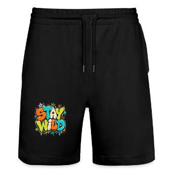 stay wild - Stanley/Stella Trainer Unisex Organic Jogging Shorts - black - Front - Nik (191cm) & Marisol (170cm)