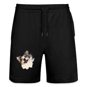 Australian Shepherd, Polygon Style - Stanley/Stella Unisex Bio Joggingshorts Trainer  - Schwarz - Vorne - Nik (191cm) & Marisol (170cm)